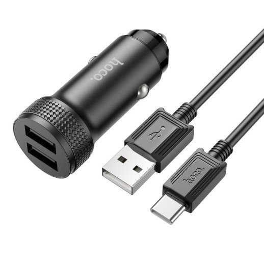 Автомобільний зарядний пристрій HOCO Z49 2USB 2,4A + кабель USB - Type-C, чорний