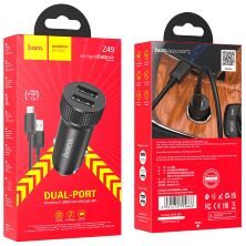 Автомобільний зарядний пристрій HOCO Z49 2USB 2,4A + кабель USB - Type-C, чорний