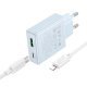 Мережевий зарядний пристрій HOCO C142A TYPE-C PD 20W + USB QC3.0 + кабель TYPE-C - LIGHTNING, блакитний