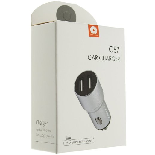 Автомобільний зарядний пристрій WUW C87 2USB 2.1A FAST CHARGING METAL СТАЛЬНИЙ (120)
