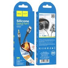 Аудіокабель HOCO UPA22 Silicone 3,5 мм штекер (папа) на TYPE-C штекер (папа), 1 метр, чорний