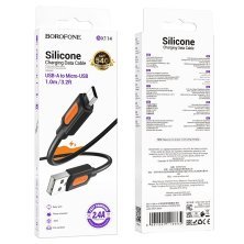 USB кабель BOROFONE BX114 USB - micro USB SILICONE, 2.4A, 1 метр, чорний