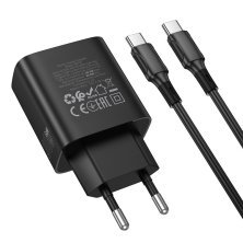 Мережевий зарядний пристрій BOROFONE BA97A TYPE-C PD 30W + кабель TYPE-C - TYPE-C, чорний