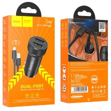 Автомобильное зарядное устройство HOCO Z49 2USB 2,4A + кабель USB - Lightning, черный