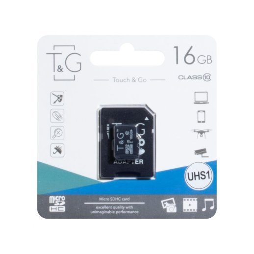Карта пам'яті T&G MicroSDHC (UHS-1) 16gb 10 Class & Adapter 