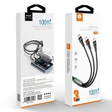 Кабель USB WUW X190 3в1 USB - Lightning/Micro/Type-C 100W 1.20 МЕТРИ Тканина Чорний (45)