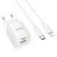 Мережевий зарядний пристрій HOCO C147A TYPE-C PD 20W / USB QC3.0 + кабель TYPE-C - LIGHTNING, БІЛИЙ