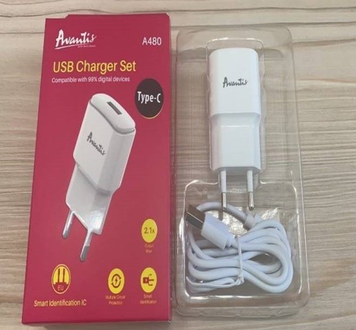 Мережевий Зарядний Пристрій Avantis A480 1USB Type-C Black