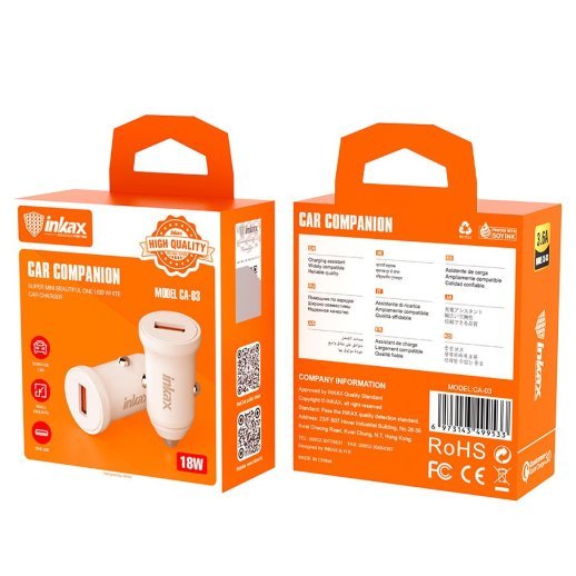 Автомобільний зарядний пристрій INKAX CA-03 1 USB  | 18W | 3.6A QC3.0