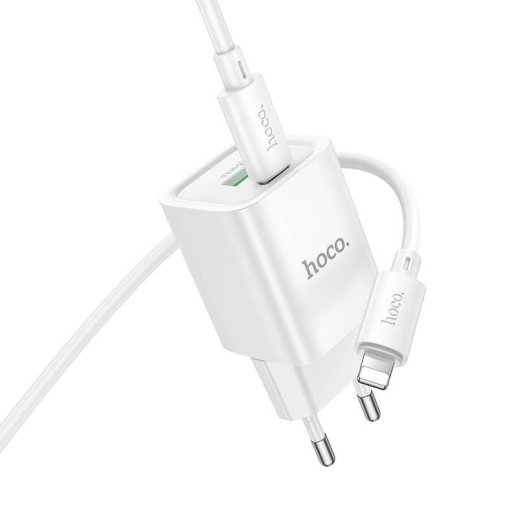 Мережевий зарядний пристрій HOCO C149A Charm PD 30W / QC3.0 + кабель TYPE-C - LIGHTNING, білий