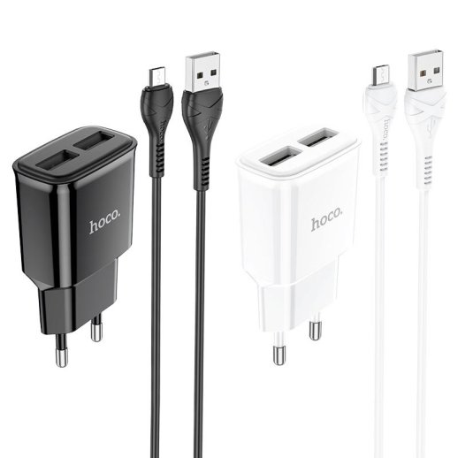 СЗУ HOCO C88A (2USB/2.4A) + microUSB (12pc) (черный)