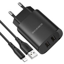 СЗУ Borofone BN2 (2USB/2,1A) + USB - Lightning (черный)