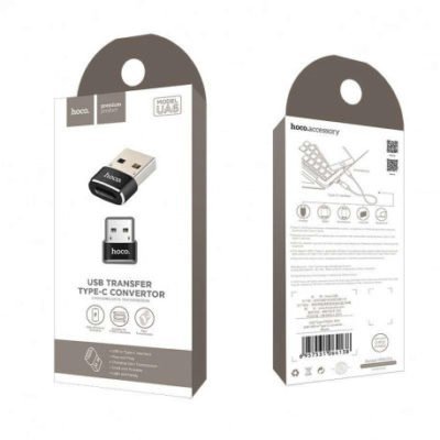 Адаптер HOCO UA6 USB-A (штекер) на USB Type-C (гніздо), ЧОРНИЙ