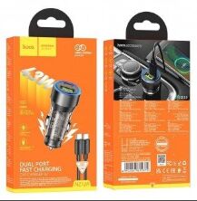 Автомобільний зарядний пристрій HOCO NZ12A 43W TYPE-C PD 25W + USB QC 3.0 18W з кабелем TYPE-C - TYPE-C, ЧОРНИЙ