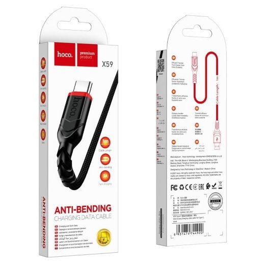 USB кабель HOCO X59 USB - Type-C 1м, чорний