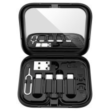 USB-C кабель HOCO U114 3в1 Type-C - Type-C с переходниками с Type-C на MicroUSB, Lightning, USB, 60W, 0,28 метра, чёрный