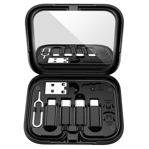 USB-C кабель HOCO U114 3в1 Type-C - Type-C с переходниками с Type-C на MicroUSB, Lightning, USB, 60W, 0,28 метра, чёрный