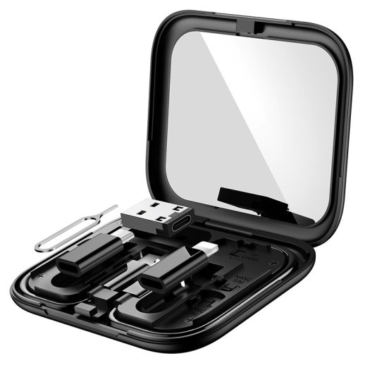 USB-C кабель HOCO U114 3в1 Type-C - Type-C с переходниками с Type-C на MicroUSB, Lightning, USB, 60W, 0,28 метра, чёрный