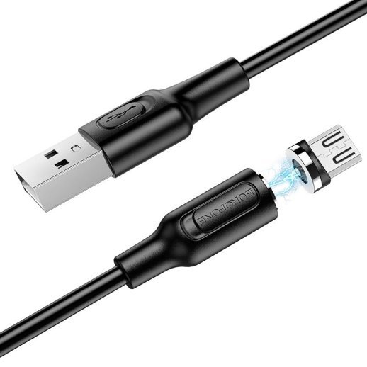 USB кабель BOROFONE BX41 магнітний 2.4A 1M USB - micro USB, ЧОРНИЙ