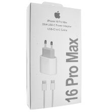 Сетевое зарядное устройство 16 PRO MAX USB-C 35W + кабель TYPE-C - TYPE-C С ЛОГО в белой упаковке