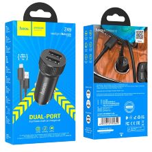 Автомобильное зарядное устройство HOCO Z49 2USB 2,4A + кабель USB - Micro USB, черный