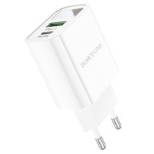 Мережевий зарядний пристрій BOROFONE BA78A Golden grid dual-port PD20W+QC3.0 charger with digital display(EU)
