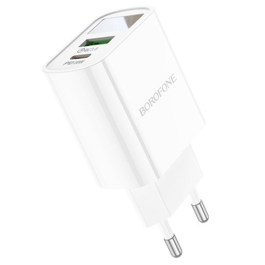 Мережевий зарядний пристрій BOROFONE BA78A Golden grid dual-port PD20W+QC3.0 charger with digital display(EU)