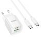 Мережевий зарядний пристрій HOCO C147A TYPE-C PD 20W / USB QC3.0 + кабель TYPE-C - TYPE-C, БІЛИЙ