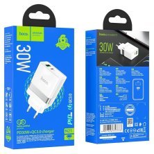 Мережевий зарядний пристрій HOCO N21 Topspeed PD 30W TYPE-C + USB QC3.0, бiлий