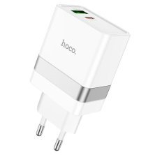 Мережевий зарядний пристрій HOCO N21 Topspeed PD 30W TYPE-C + USB QC3.0, бiлий
