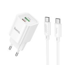 Мережевий зарядний пристрій HOCO C149A Charm PD 30W / QC3.0 + кабель TYPE-C-TYPE-C, білий
