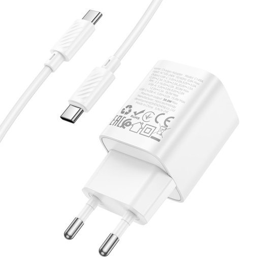 Мережевий зарядний пристрій HOCO C149A Charm PD 30W / QC3.0 + кабель TYPE-C-TYPE-C, білий