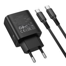 Мережевий зарядний пристрій BOROFONE BA98A TYPE-C*2 PD 30W / USB QC3.0 + кабель TYPE-C - TYPE-C, чорний