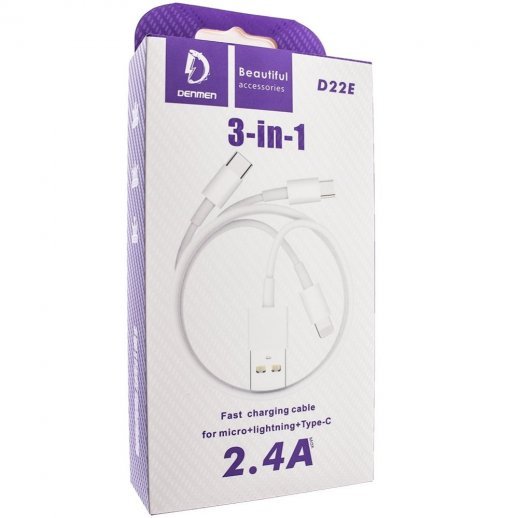 Кабель USB Denmen D22E 3В1 USB - Lightning/Micro/Type-C (2,4A)