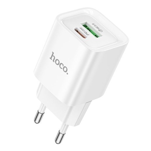 Мережевий зарядний пристрій HOCO C147A TYPE-C PD 20W + USB QC3.0, БІЛИЙ