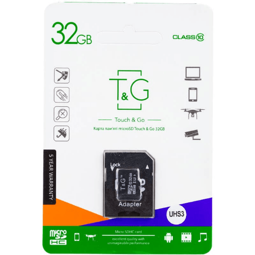 Карта пам'яті T&G MicroSDHC (UHS-3) 32gb 10 Class & Adapter  Чёрный