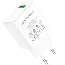 Мережевий зарядний пристрій BOROFONE BA66A USB QC3.0, білий
