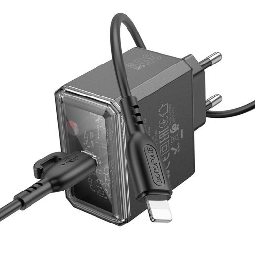 Мережевий зарядний пристрій BOROFONE BAS31A TYPE-C PD 35W + кабель TYPE-C - LIGHTNING, чорний