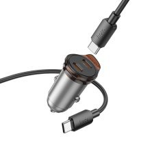 Автомобільний зарядний пристрій HOCO NZ16B 45W 2*Type-C + кабелем Type-C to Type-C, сірий