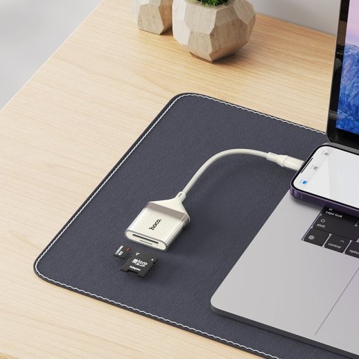 Картридер HOCO UA40 Crystal iP (Lightning → SD/TF), абрикосовий