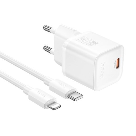 Зарядний пристрій HOCO N66 Ingenious, 35 Вт PD, один USB-C порт, комплект з кабелем Type-C to Lightning, EU-вилка, білий