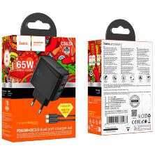 Мережевий зарядний пристрій HOCO CS63A TYPE-C PD 65W + USB QC 3.0 + КАБЕЛЬ TYPE-C - TYPE-C, чорний