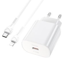 Мережевий зарядний пристрій HOCO N22 Jetta TYPE-C PD 25W + КАБЕЛЬ Type-C - Lightning БІЛИЙ