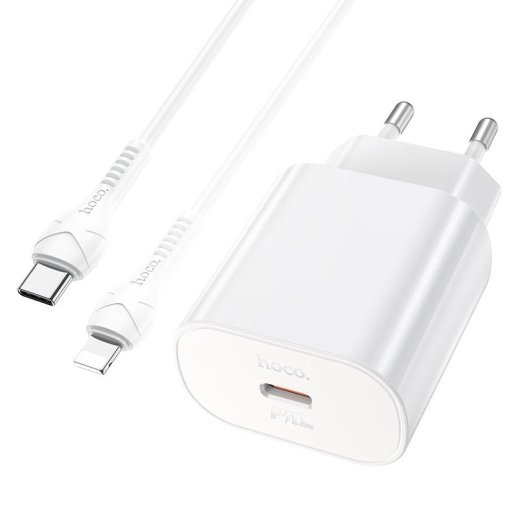 Мережевий зарядний пристрій HOCO N22 Jetta TYPE-C PD 25W + КАБЕЛЬ Type-C - Lightning БІЛИЙ
