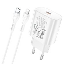 Мережевий зарядний пристрій HOCO N22 Jetta TYPE-C PD 25W + КАБЕЛЬ Type-C - Lightning БІЛИЙ