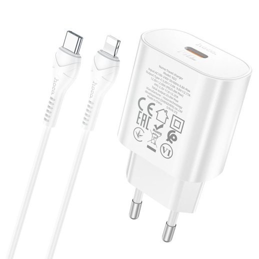 Мережевий зарядний пристрій HOCO N22 Jetta TYPE-C PD 25W + КАБЕЛЬ Type-C - Lightning БІЛИЙ