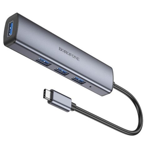 Перехідник BOROFONE DH12 HUB з Type-C на 4 USB 3.0, 20 см, сірий