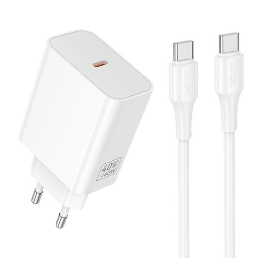 Сетевое зарядное устройство HOCO C162A TYPE-C PD 40W + кабель TYPE-C - TYPE-C, белый