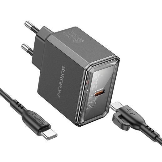 Мережевий зарядний пристрій BOROFONE BAS31A TYPE-C PD 35W + кабель TYPE-C - TYPE-C, чорний
