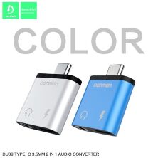 AUX ПЕРЕХІДНИК Denmen DU09 Type-C - jack 3.5 мм + ЗАРЯДКА FOR ANDROID & MAC BLUE